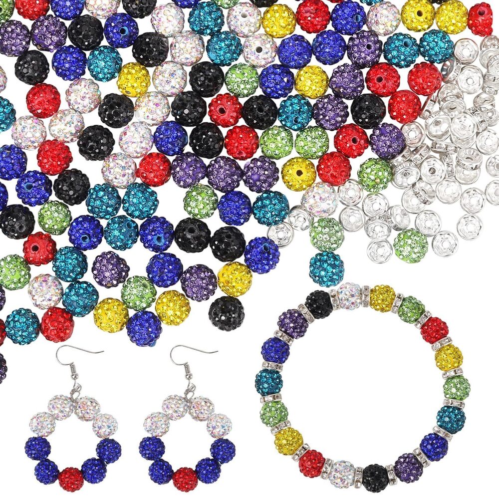 6025 200pcs 10mm Multicolored Rhinestone Spacer Beads for Crafts, DIY